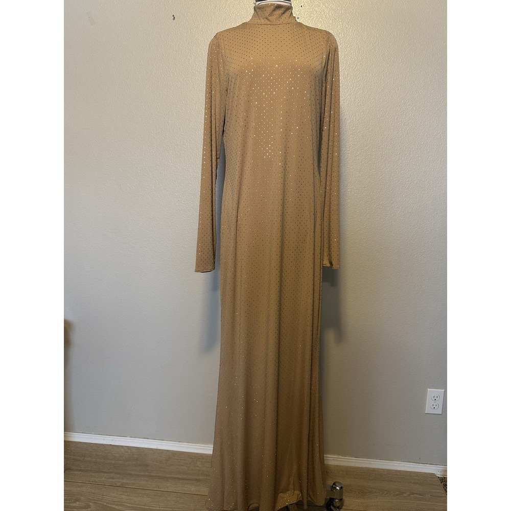 NWT Show Me Your Mumu All Out Maxi Dress Taupe Size XL Stretch Rhinestone - Picture 4 of 9